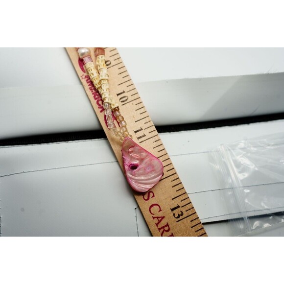 Natural shell pink beaded necklace shell pendant 20" beachy nautical - Picture 4 of 4